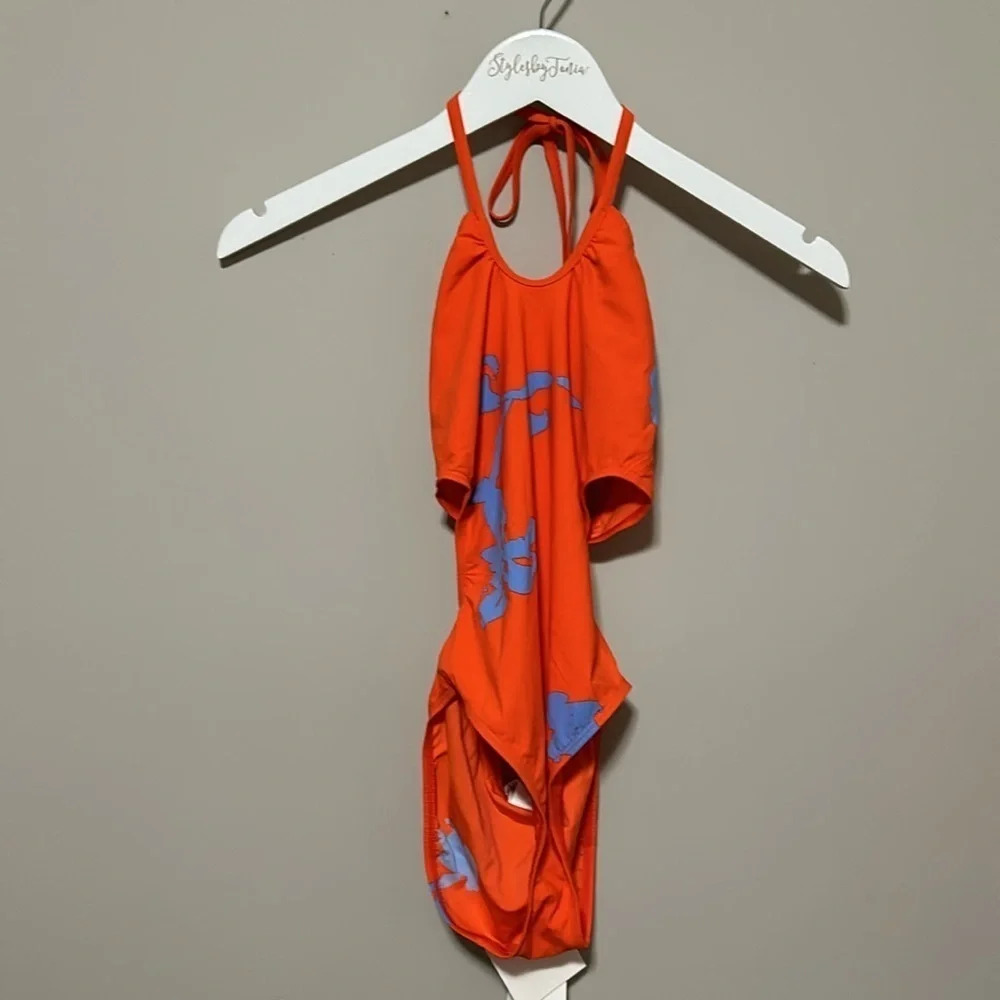 Tory Burch One piece Talisay Swimsuit Poppy Red Open Back Convertible Sz XS NEW